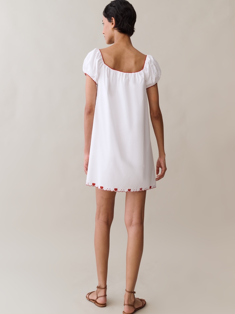 Few Moda Sorella Nya White Puff-Sleeve Mini Dress with Red Trim - Picture 3 of 7